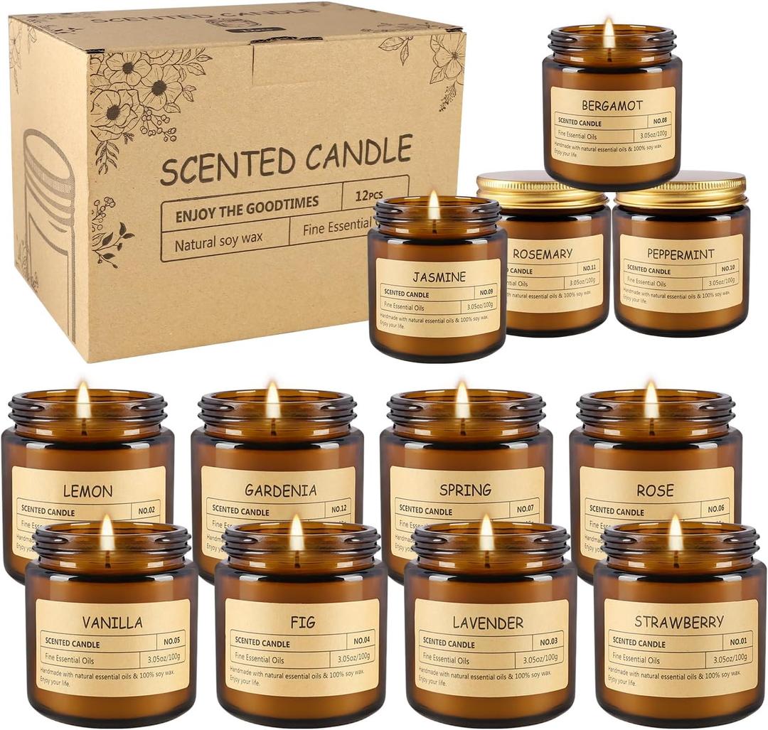 12 Pcs Scented Candles with Added Natural Essential Oils, 3.05oz, Suitable for Various Festivals, Parties, Yoga, and Home Scene