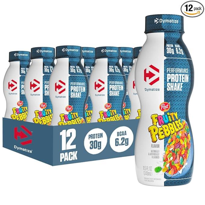 Dymatize Performance Protein Shake, Fruity Pebbles, 30g Protein, 6.2g BCAA for Muscle Recovery, No Added Sugar, Low Fat, 24 Vitamins and Minerals, Gluten-Free, Ready to Drink, On-the-Go Snack, 11.5fl oz, 12 pack, BBD: 10/20/2026