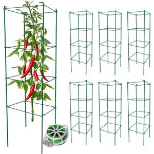 Thealyn Tomato Cages 6 Packs 46 Inches (H) Plant Stand with 164 Feet Twist Ties, Heavy Duty Garden Plants Support for Tomatoes, Cucumber, and Other Climbing Plants (Green)