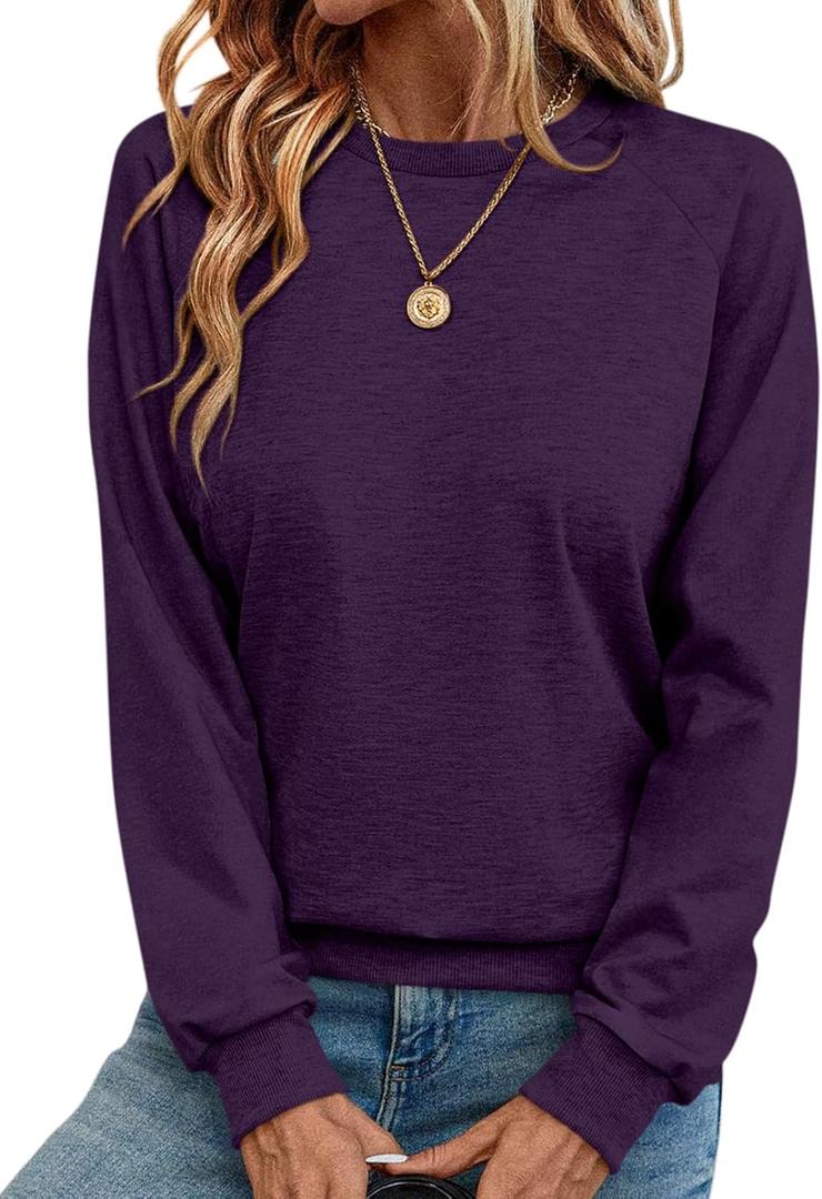 TICTICMIMI Women's Crewneck Sweatshirts Lightweight Long Sleeve Tunic Tops Cute Pullover Shirts (Medium, Purple)