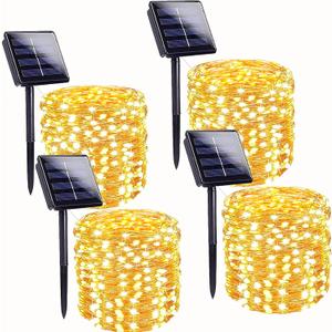 4-Pack 160FT 400 LED Solar String Lights for Outside, Solar Lights Outdoor with 8 Lighting Modes, Twinkle Solar Fairy Lights for Tree Christmas Wedding Party Decorations Garden Patio (Warm White)