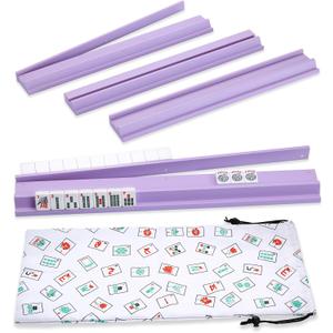 Mahjong Racks with Pushers, Purple Wooden American Mahjong Tile Pushers and Racks Set of 4, with White Printed Mahjong Racks Drawstring Bag, Mahjong Accessories (19.68 Inches), 19.68" L x 2.55" W x 1.06" H