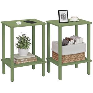 TUTOTAK End Table, Set of 2, Side Table, Nightstand, 2-Tier Storage Shelf, Sofa Table for Small Space, Living Room, Bed Room, Olive Green TB01BOG035