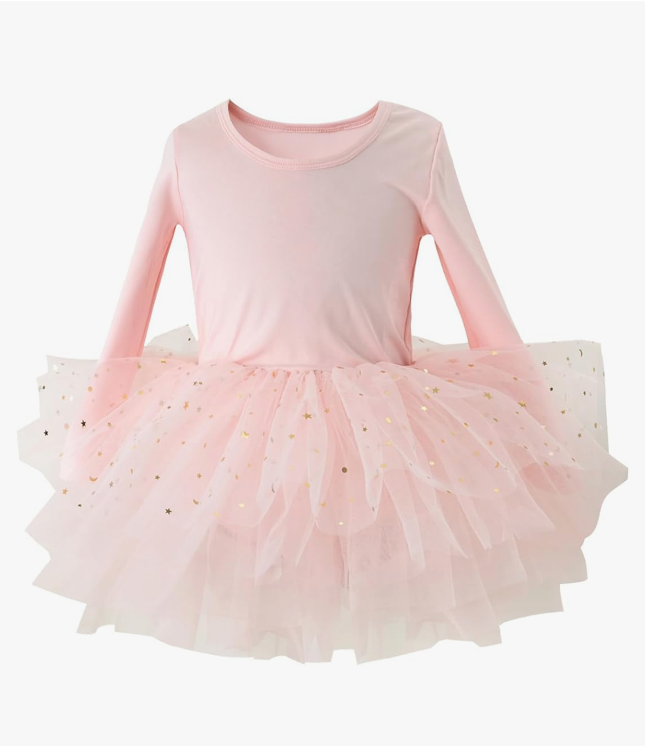Toddler Girls Ballet Tutu Dresses Long Sleeve Sequin Tulle Ballerina Outfits Dance Leotards
size 90