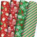 Cuitpan Red Green Christmas Wrapping Paper for Kids Adults - Holiday Gift Wrap with Gingerbread Men, Snowmen, Santa, Striped, HO HO HO Designs - 28 x 40 Inches, 6 Large Sheets - Easy Storage