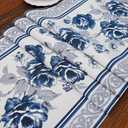 Generic 1 Pack Chinese Style Floral Table Runner, Fabric TV Bedside Cabinet Dust Proof Long Strip Table Cloth, Table Topper, Home Kitchen Decor, Blue