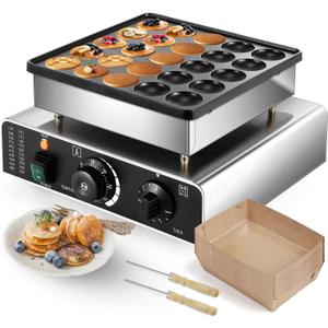 Moongiantgo Mini Dutch Pancake Maker 25PCS, Commercial Non-stick Pancake Baker Machine 50-300 Electric Muffin Maker Stainless Steel for Home Kitchen, Cafe or Restaurant, 110V