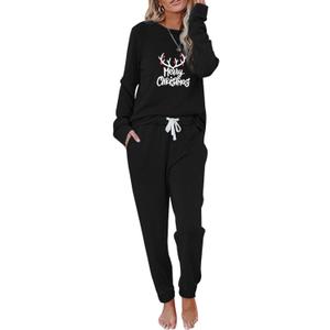 Christmas Pajamas Two Piece Outfits Tracksuits Loungewear Matching Set Pjs Jogger Sets (Black, XXL)