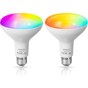 Upgrade Smart Light Bulbs,16W 1600Lumen(150W Equivalent) Ultra Bright 2.4G WiFi BR30 Flood Smart Bulbs Work with Alexa,Google Home(No Hub Required),Full Color Changing Alexa Light Bulb,2 Pack
