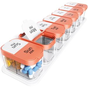 Odaro Extra Large Weekly Pill Organizer 2 Times A Day, Pill Box 7 Day Am Pm to Hold Daily Medicine Vitamin and Supplements - Orange