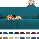 KEKUOU Stretch Sofa Cover Slipcover Couch Covers for 3 Cushion Couch Sofa pet Friendly (78"-94") Furniture Protector Sofa with Elastic Bottom for Kids,Dog, Jacquard Small Checked(Large,Peacock Blue)
