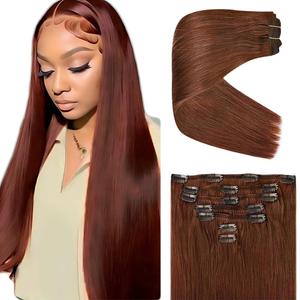#33 Reddish Brown Clip in Hair Extensions Real Human Hair, 28 Inch 120g/7Pcs,Full Shine Remy Hair,Copper Red Straight Clip ins Brazilian Virgin Human Hair Extensions