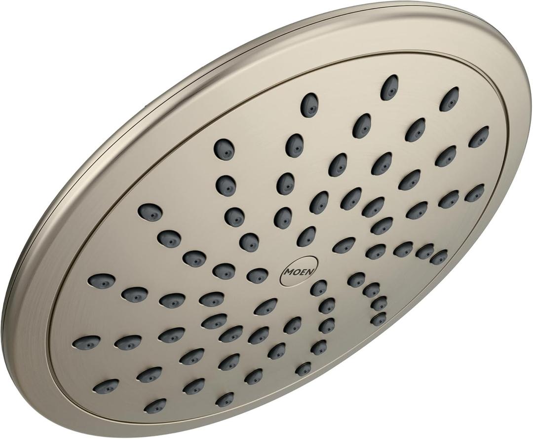Moen Brushed Nickel 8-Inch Fixed Single Function Round Wide Rainshower Showerhead, 2.5 GPM, 6345BN