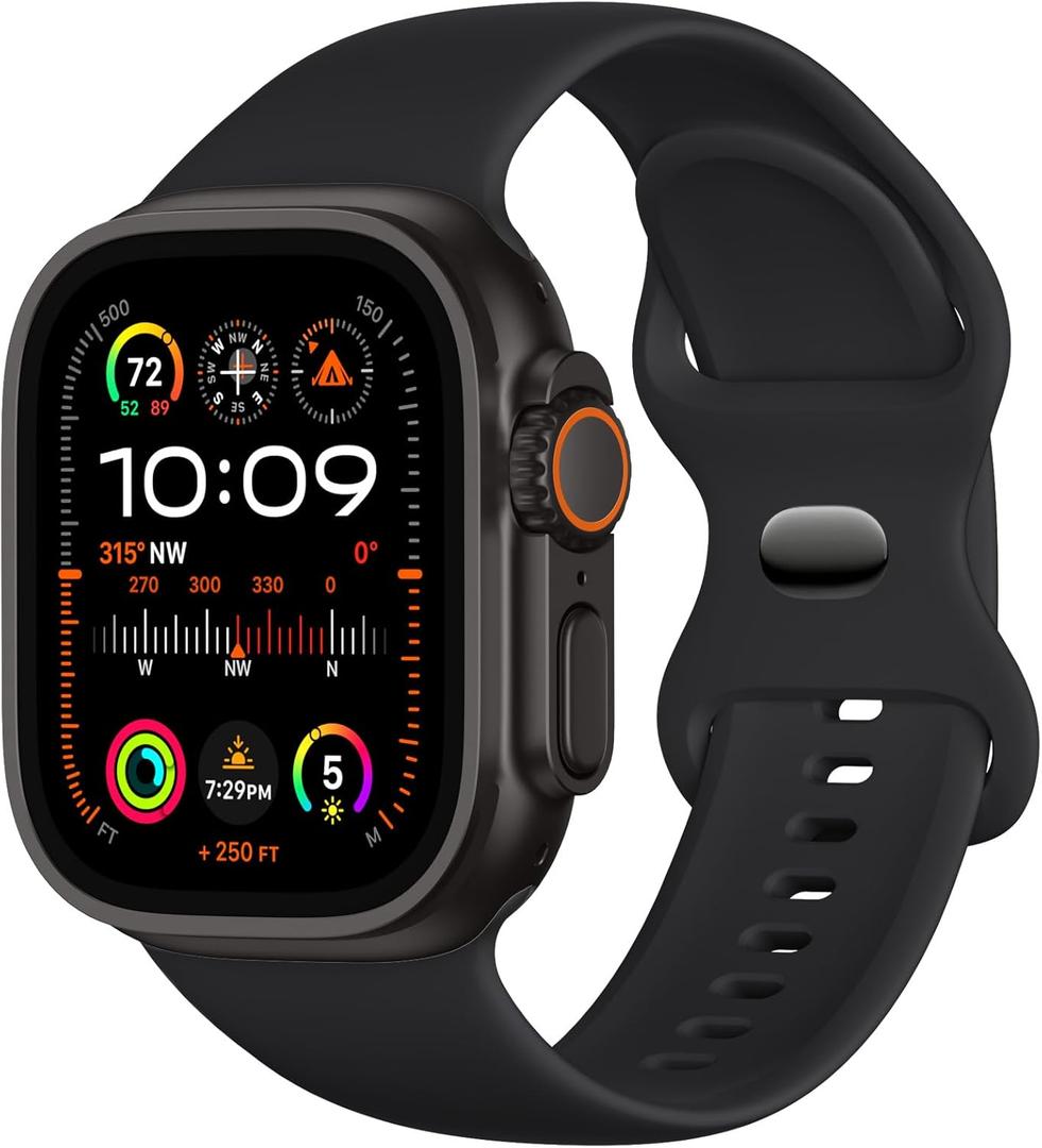 Bandsie Original FKM Rubber Band Compatible with Apple Watch Ultra 3 2 1 Bands 44mm 45mm 49mm 46mm 42mm 38mm for Men Women, Sport Durable Fluoroelastomer Strap for iWatch Series 11 10 SE 9 8 7 6 5 4