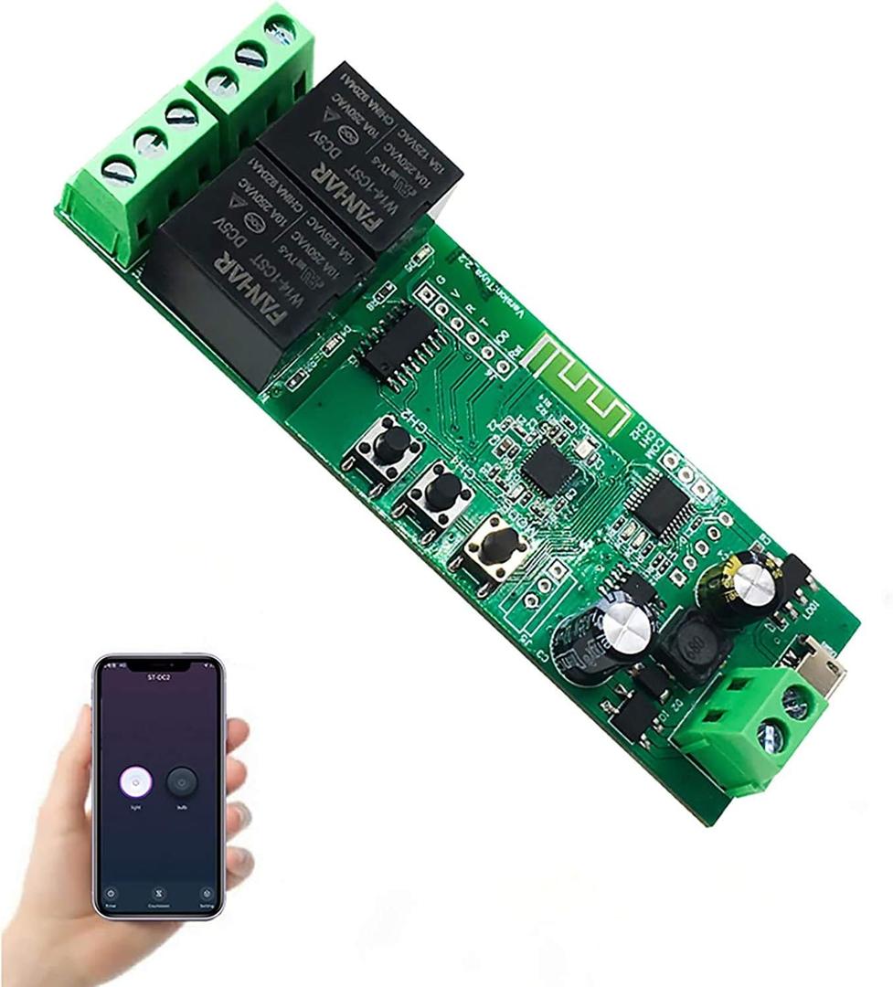 2-Channel WiFi Smart Switch Relay Module, TUYA/Smart Life App for Smart Home Remote Control, Momentary Time Adjustable, Compatible with Alexa/Google Assistant