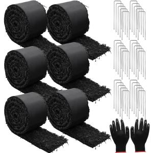 6 Pcs Rubber Mulch for Landscaping Garden Mulch Black Roll Rubber Mulch Mat Natural-Looking Edging Border Cuttable Reduced Weed Growth Organic Soil Fertilizer Bed Liner for Garden 10 Ft Long Each 2025 (6 Pack*10 Ft)