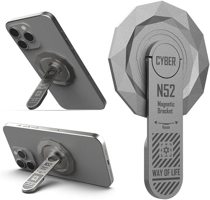 [2025 New] Magnetic Kickstand for MagSafe Phone Grip Stand, Aluminium Alloy Ultra Light & Ultra Thin, Rotation Angle Adjustment Holder for iPhone 17/16/15/14/13/12 Series (Gray)