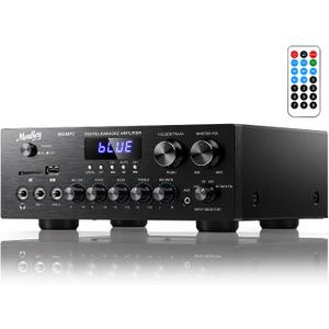 Moukey Stereo Receivers, 2.0 Channel Power Audio Amplifier System with Bluetooth 5.0 w/USB, SD, AUX, RCA, MIC in w/Echo, LED for Karaoke, Home Theater Speakers