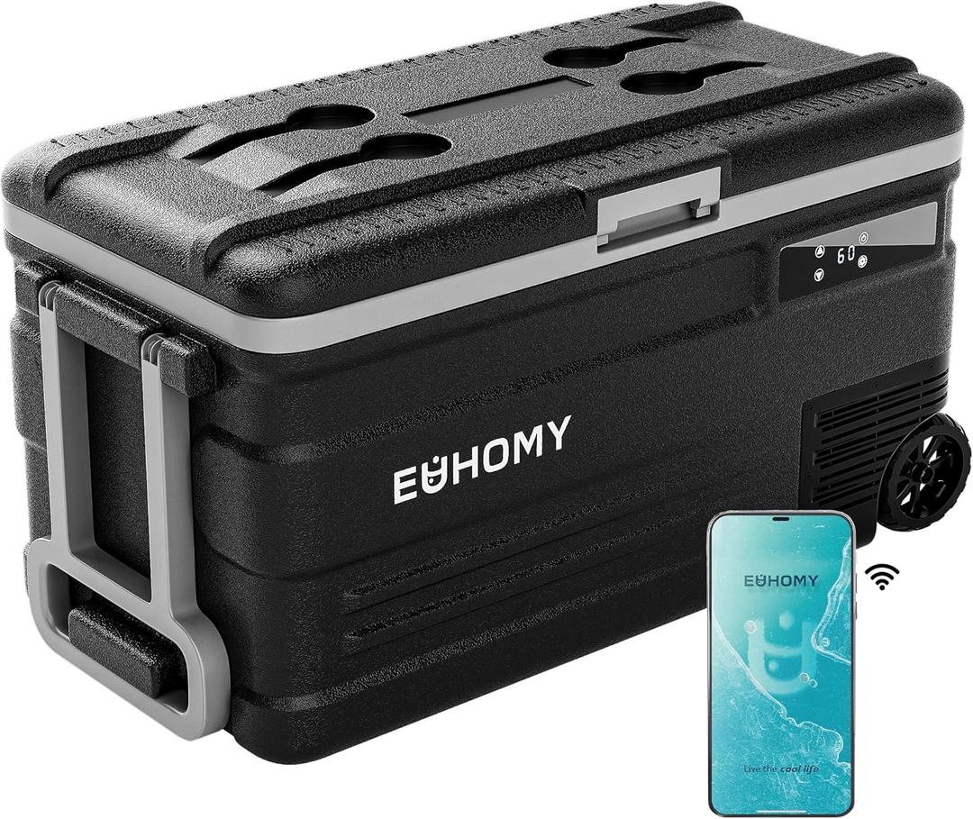 EUHOMY 12 Volt Refrigerator, 80QT(75L) 12V Fridge, Electric Cooler APP Control, Car Fridge 12/24V DC 100-240V AC, Car Refrigerator 0~68, 12 Volt Cooler for Camping, Trip, Truck, Boating, Outdoor