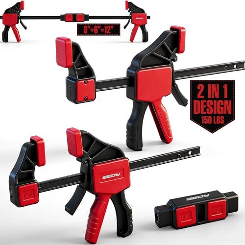 3-Piece 6 Inch Bar Clamps for Woodworking with Clamp Connector, 6" Quick-Release Wood Clamps with 150 LBS Load Limit, Trigger Clamp Set, One-Handed Clamps/Spreader Ideal for Woodworking DIY Projects