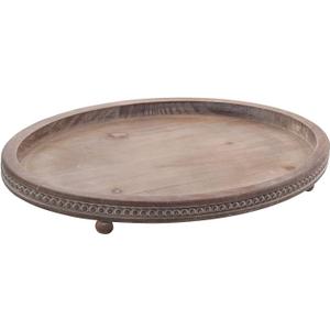 Decorative Oval Wooden Tray for Coffee Table Decor, Kitchen Dining, Entryway - Small Beaded Holiday Tray, Distressed Brown