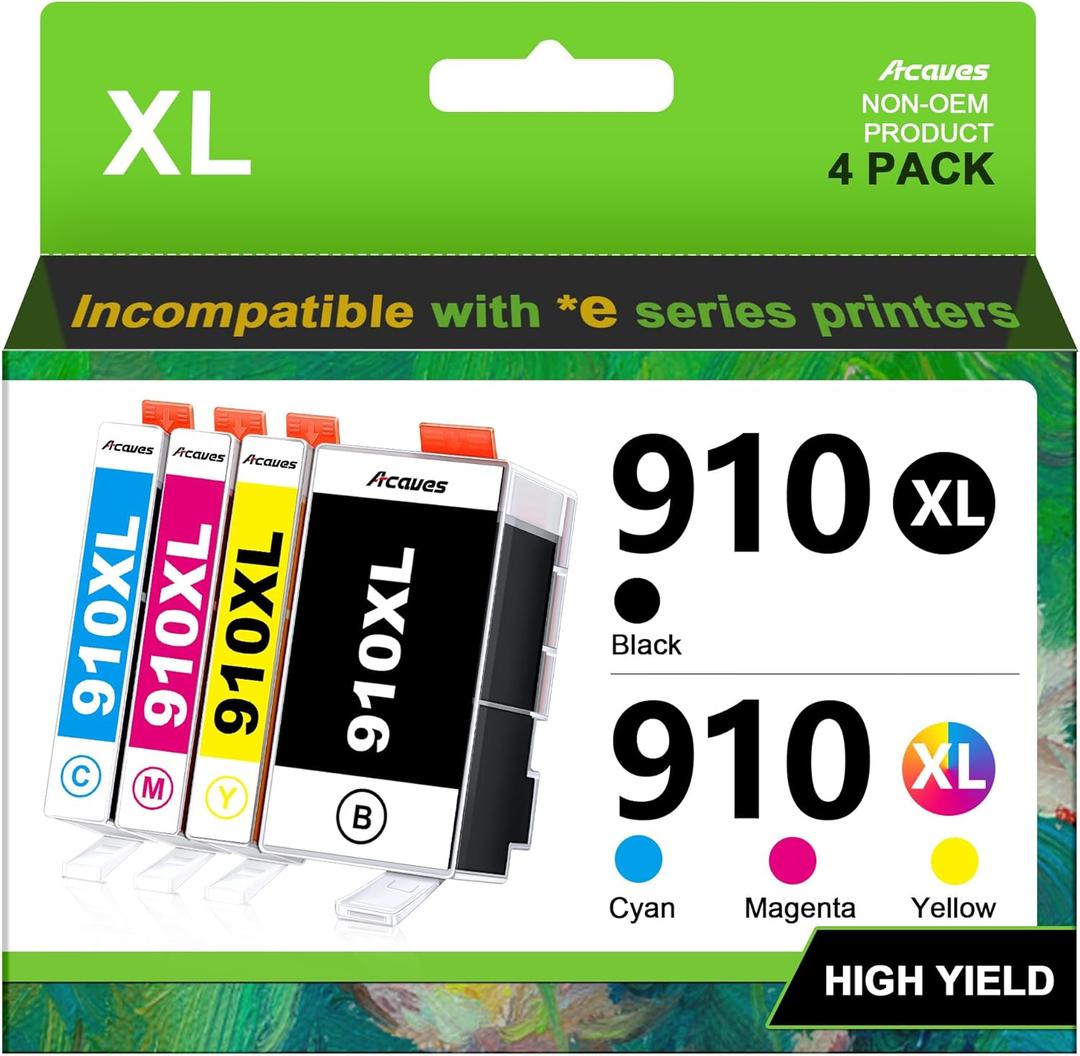 910XL Ink Cartridges for HP Printers Compatible with HP 910 Ink Cartridges Combo Pack 910 XL Ink 910XL Black and Color Combo Pack Use with OfficeJet 8020 8025 8035 Printers (4 Pack)