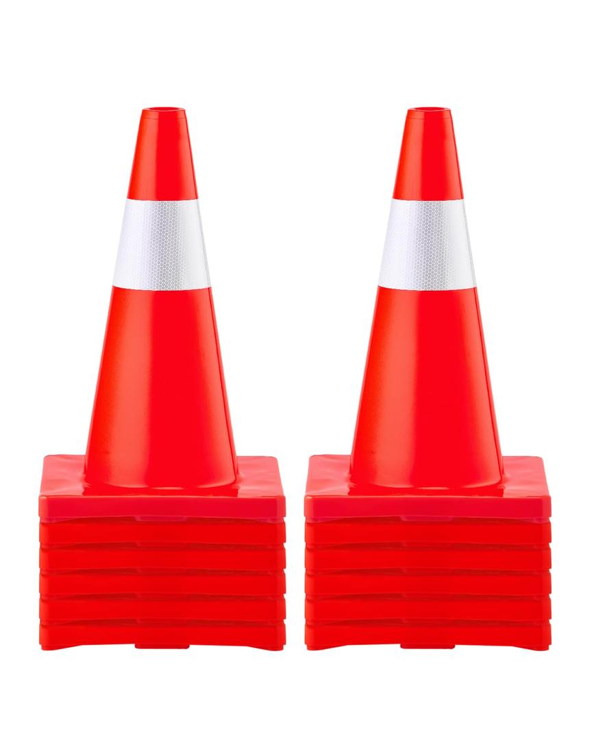 VEVOR 12Pack 18" Traffic Cones, Safety Road Parking Cones PVC Base, Orange Traffic Cone with Reflective Collars, Hazard Construction Cones for Home Traffic Parking