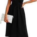 Womens Halter Neck Deep V-Neck Midi Dress with Built-in Bra Pockets Backless Tie Waist Sleeveless A-Line Dresses (Black)