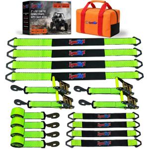 2" x 96" Car Trailer Tie Down Straps, 10,000 LBS, Heavy Duty Ratchet Kit, 96in