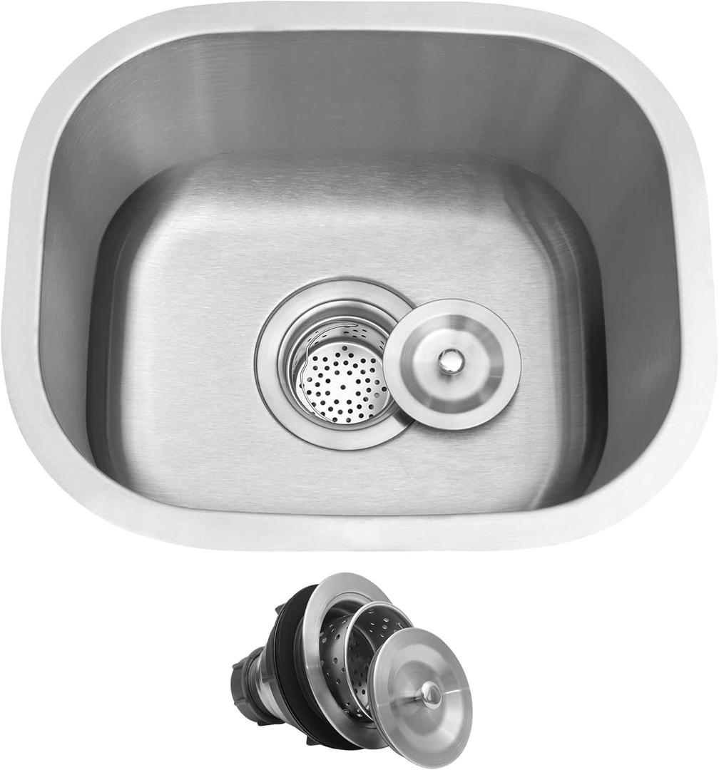 Undermount Kitchen Sink, 14 Inch Bar Sink, Stainless Steel Material, 14" x12" x 8" Single Bowl With Drain Strainer, As Rv, Outdoor, Laundry, Utility Sinks, Small Sinks (Stainless Steel)