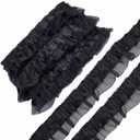 GORGECRAFT 11 YardsLace Ribbon Pleated Lace Edge Trim Black Ruffle Chiffon Edging Trimmings Tulle Fabric for Cloth Applique Embellishment DIY Sewing Crafts M