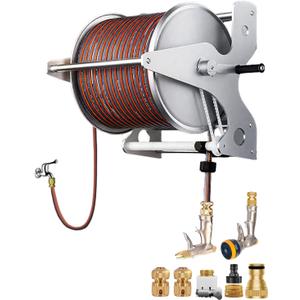 Heavy Duty Garden Hose Reels For Outside, 1/2 in X 100 ft Hose Reel Wall Mount, with 7-Pattern Nozzle & 3 -High-Pressure Pattern Nozzle, for Watering Plants And Lawn, Car Washing, Patio And Pet