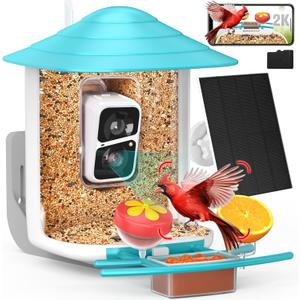birdsnap TUC Bird Feeder with Camera 2K HD, Solar Panel 32GB Card 4-in-1 Perch, 160View Auto Detect & Notify AI Identify Video Bird Camera Wireless Outdoors Ideal Gift for Birds Lover (Blue)