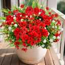12 Bundles Artificial Geraniums Flowers for Outdoors Decoration UV Resistant Fake Geranium Silk Flower Realistic Faux Plants for Garden Porch Patio Planter Front Door Home Decor (Mix Red)