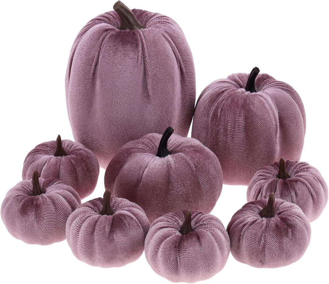 Halloween Velvet Pumpkins Decorating Mini Fake Fabric Pumpkin Foam 4 Size Table Centerpiece Fireplaces Farmhouse Harvest Party 9pcs Purple