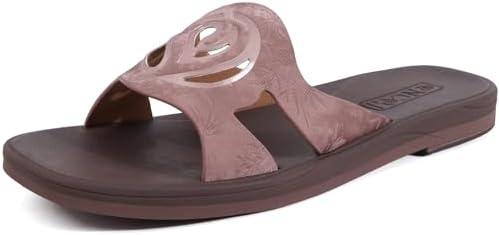 ONCAI Slides for Womens,Flat Dressy Square Toe Summer Beach Sandals for Woman with Comfortable Non-slip Rubber Soles, Size: 8.5