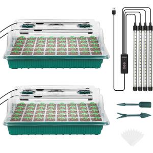 Sondiko Seed Starter Tray with Grow Light, 80 Cells Seed Starter Kit with Humidity Dome, Adjustable Brightness Plant Starter Trays, Indoor Plants Germination Kit(2 Pack)