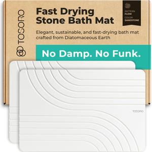 TOSORO - Stone Bath Mat Diatomaceous Earth Shower Mat Non-Slip Super Absorbent Diatomite Stone Bath Mats for Bathroom Floor Quick Drying Natural Easy to Clean (23.5 x 15) - Sandstone, 2pcs, Pack of 2