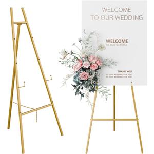 Gold Easel Stand for Sign, Heavy Duty Easel, 4 Tier Adjustable Art Easel for Painting, Wedding Sign 2pc
