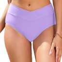 Women V Cut Full Coverage Bikini Bottom - High Waist Swim Bathing Suit Bottoms Cross V Front Swimsuit (Medium)