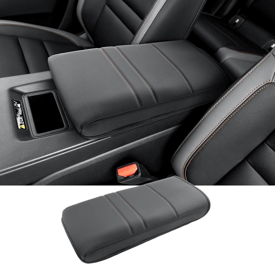 2024 2025 2026 Prologue Center Console Cover for Honda Prologue (EX/Touring/Elite), Waterproof &Comfy Leather 2025 Prologue Armrest Cover 2026 Prologue Accessories (Black Leather+ Brown line)