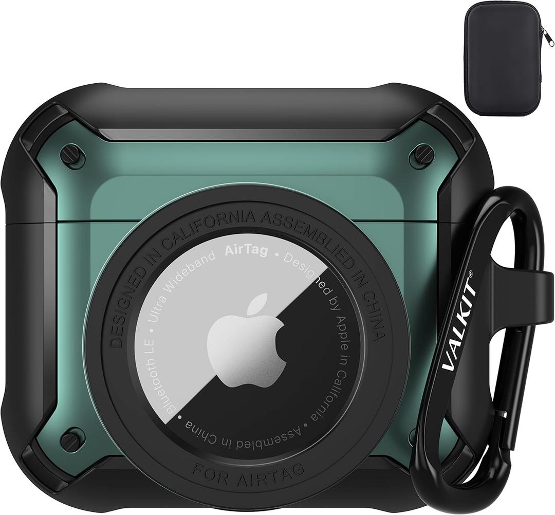 Valkit for Airpods 3 Case Cover, 2 in 1 Rugged Protective Airpods 3rd Generation Case for Men Women with Keychain Shockproof Skin for Airpods 3 Gen, Black/Green