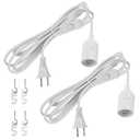 Hanging Pendant Light Cord - 16Ft Light Bulb Socket with Cord E26/E27 Plug in Light Socket, Extension Hanging Lantern Cord with On/Off Switch, White, 2 Pack