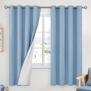 YoungsTex Light Blue Linen Blackout Curtains 63 Inches Long, Room Darkening Bedroom Drapes with Grommet Light Blocking for Living Room Thermal Insulated, 2 Panels, 52 X 63 Inch