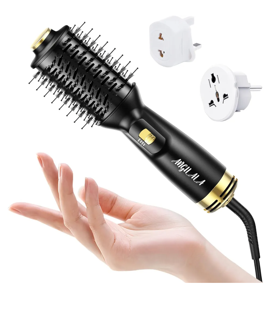 Dual Voltage(100~250V) Mini Hair Dryer Brush with European Plug Adapter for International Travel, Europe Travel Essentials for Women