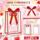 Mooliwe 24 Pcs Red Pink Clear Plastic Gift Bags with Handles 10.2 x 7.08 x 3.15 in Reusable Treat Bags with Ribbons Goodie Gift Wrap Bag for Valentine Parties, Birthday, Wedding Supplies