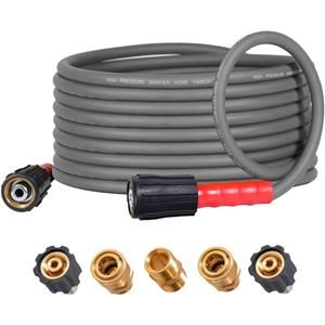 YAMATIC Upgraded Flexible Pressure Washer Hose 25FT 1/4", 3200 PSI Non-Kink Replacement with M22-14mm & 3/8" Quick Connect Adapters, Extension for Gas Power Washer Troy-Bilt Ryobi Honda Craftsman (Gray)