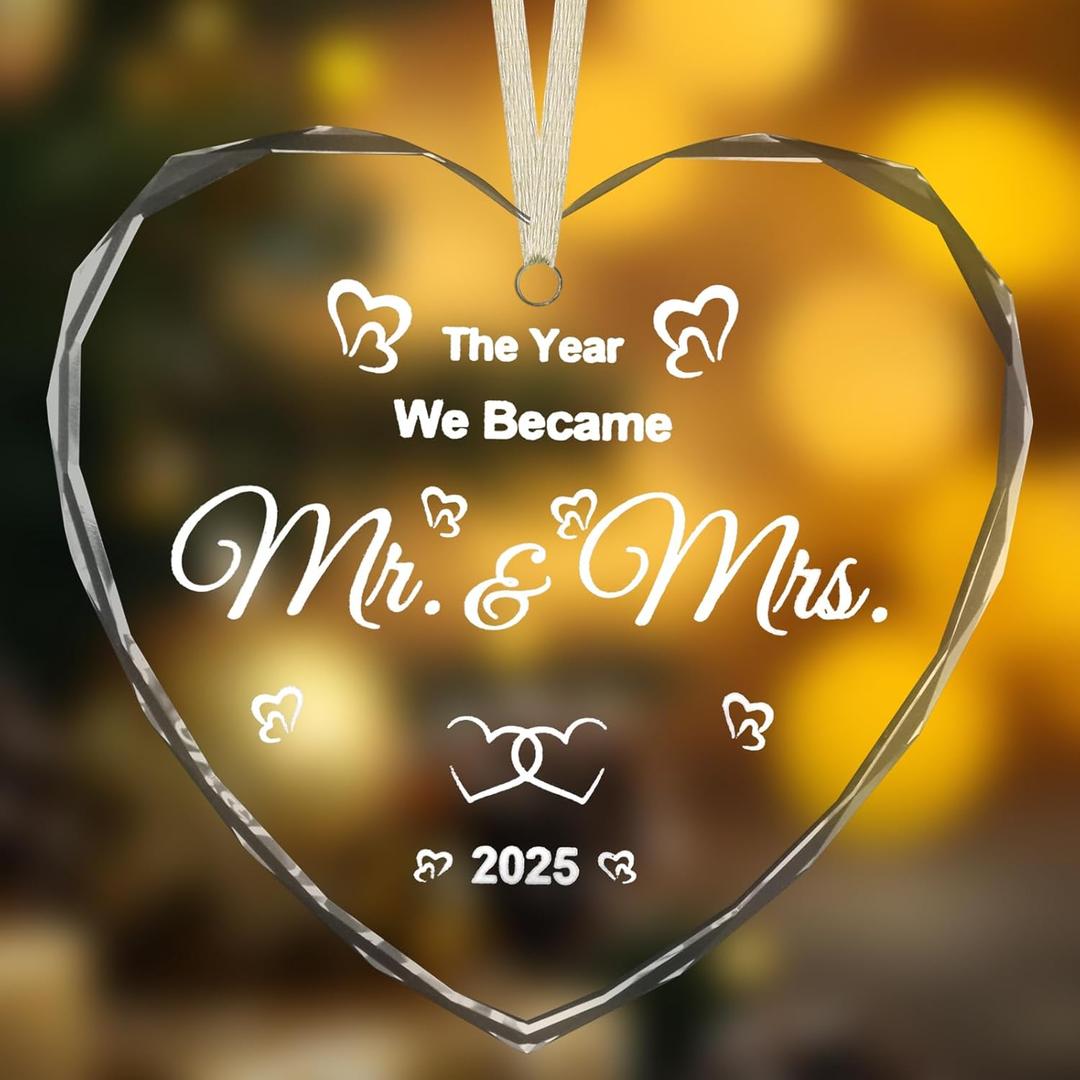 Wedding Gifts for Couples 2025,Crystal Glass Bridal Shower Gift,Wedding Giftsfor Newlyweds, First Christmas Married Ornament,Mr and Mrs Ornament