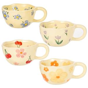MAKCNMYM Ceramic Coffee Mug Vintage Flower Mugs 8 oz Cute Floral Coffee Mugs Irregular Latte Art Cup Lead-free Porcelain Cups for Cappuccino, Cocoa (2 Pack)