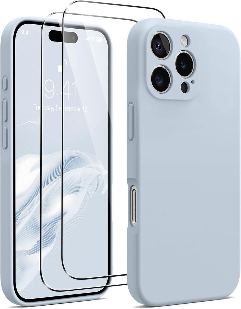 AOTESIER Magnetic for iPhone 16 Pro Max Case, [Compatible with MagSafe][Camera Protection], Food Grade Silicone Phone Case with [2 Screen Protectors], Anti-Scratch Lining, 6.9inch, Baby Blue